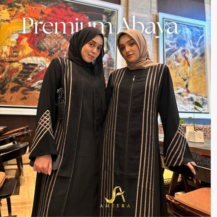 Ameera Abaya Amani Terbaru Hitam Bordir Rhinestone Gamis Muslim Wanita Syari Sifon Basic Dress