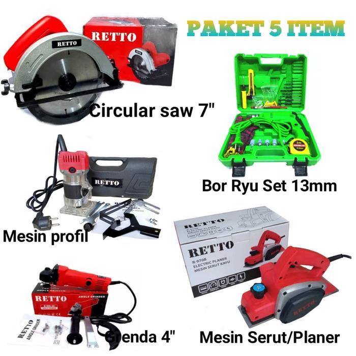 BISA COD [5 ITEM] Paket Tukang kayu lengkap mesin planer/serut dan circular gerinda dan bor 13set ry