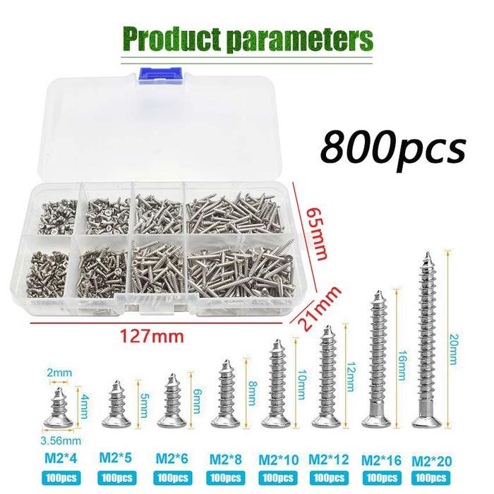 800Pcs Sekrup Transistor Final Panjang 4mm-12mm Sekrup Skrup FAB Sekrup Tapping Baut Mur Screw JF