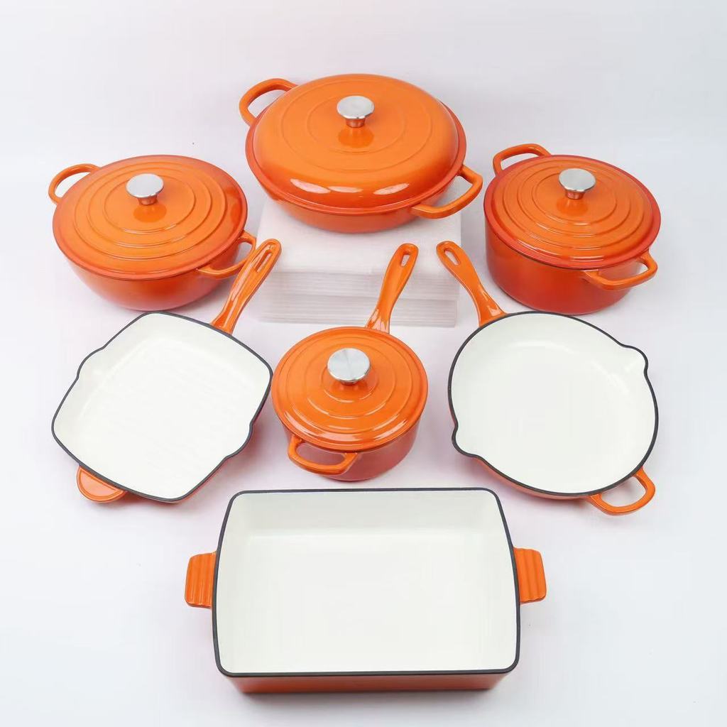 Classic Ensemble De Batterie De Cuisine Antiadhsive Cast Iron Cookware Set with Enamel Coating