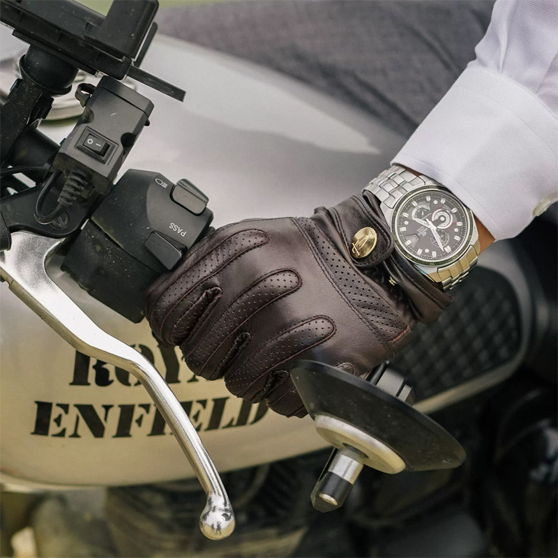 Goatskin Riding Leather Gloves, Vintage Moto Gloves for Motorcyclists, Breathable