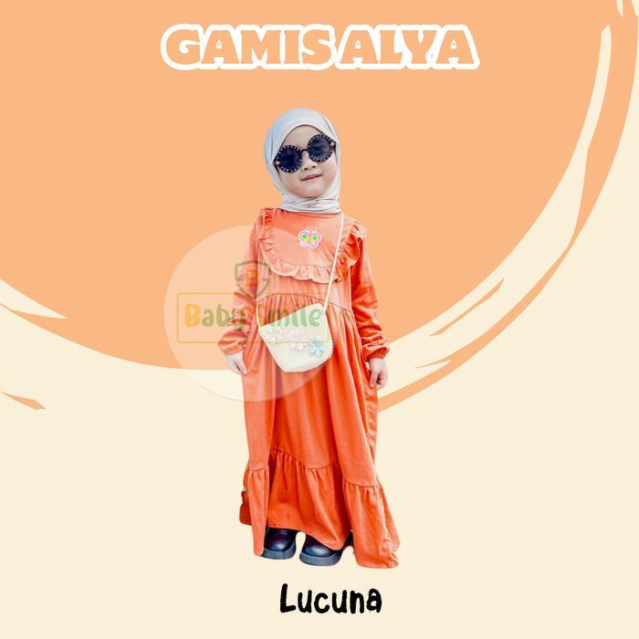 Ini Murah Gamis Anak Muslim Alya Lucuna Warna Merah Bata Size 1-5 Thn Baju Katun