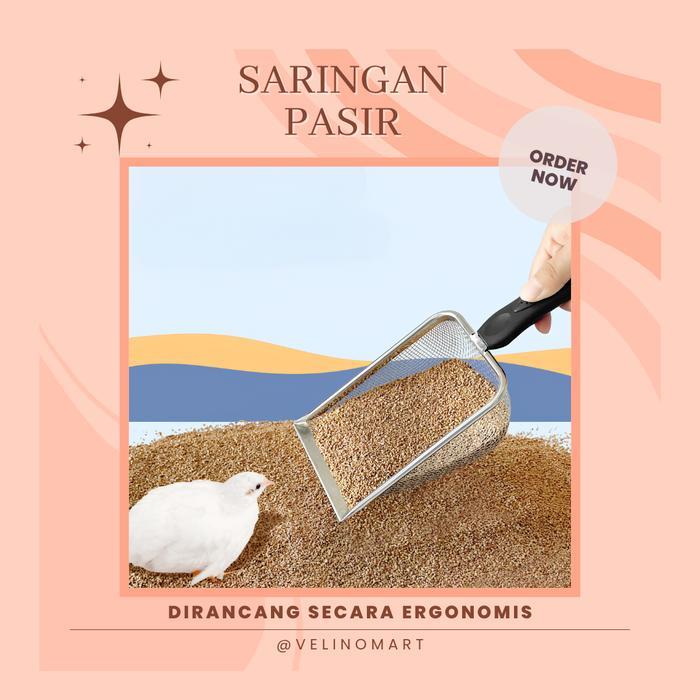 "New" Saringan Stainless Steel / Saringan Kawat Penyerok Pasir Halus / Sekop Pasir Kucing / Sekop