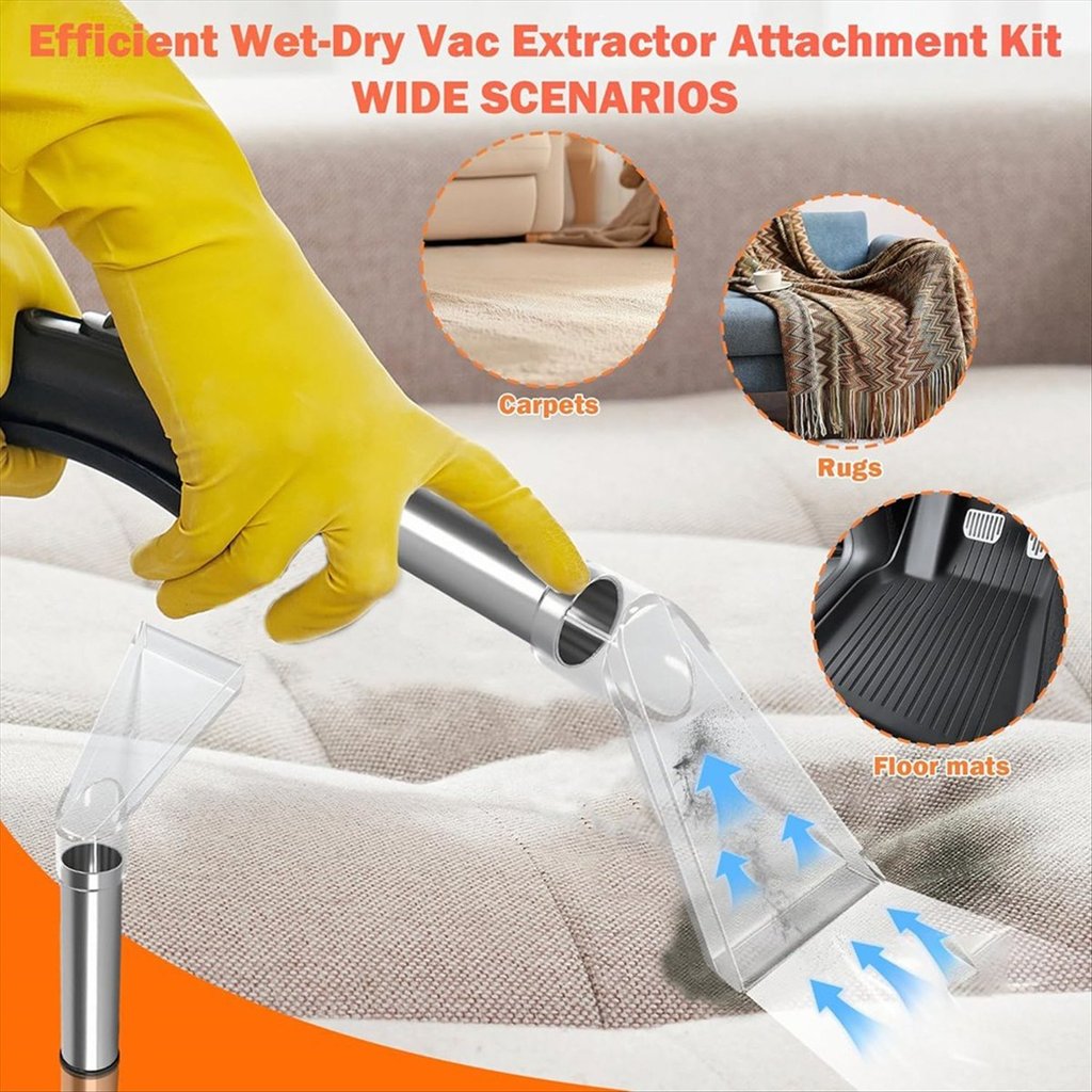 Universal Fit Vacs Extractor Attachment Kit Wet/Dry Vacuums for Carpet Cleaning Upholstery & Auto