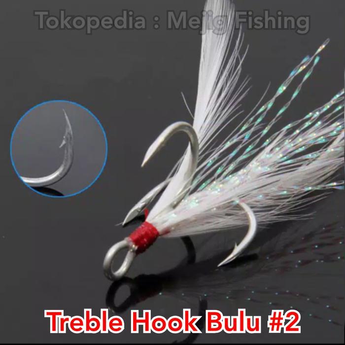 Treble Hook Bulu No.2 Untuk Spoon Lure 30Gr 40Gr Jig 40Gr 60Gr