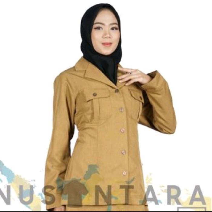 ASLI Kemeja pemda pns keki tua keki muda lengan panjang saku atas Seragam Blazer Wanita Katun