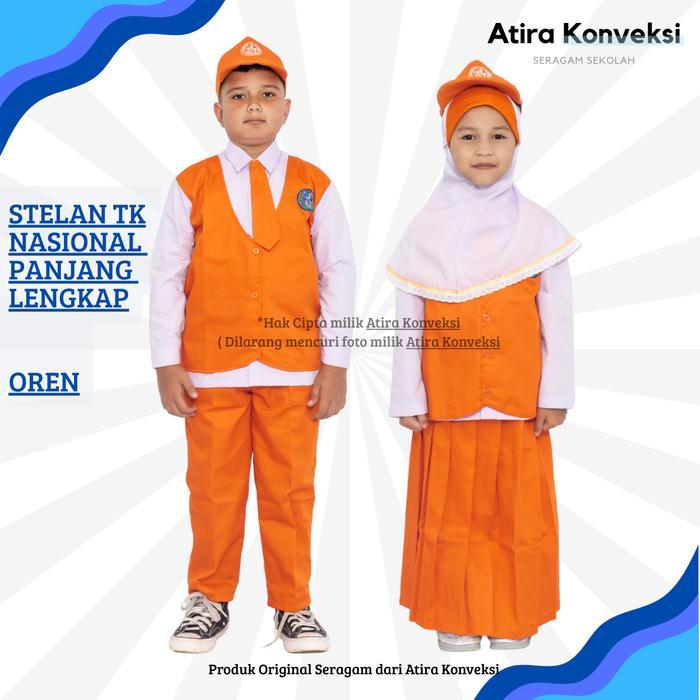 ASLI Baju Nasional TK Oren - Atira Konveksi STELAN SERAGAM BAJU TK NASIONAL PANJANG OREN #714 Kemeja