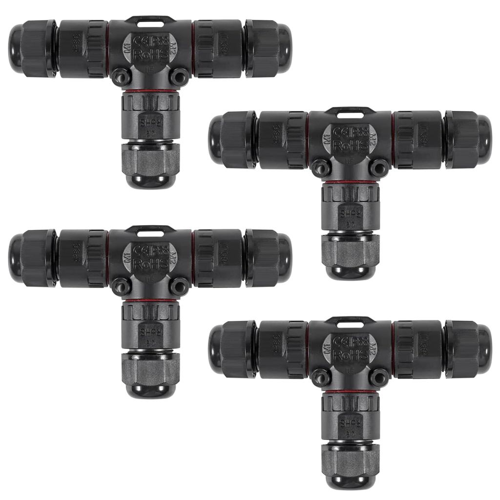 4pcs Upgraded Junction Box Outdoor Waterproof IP68, Outdoor 2 Way T Shape Junction Box Electrical