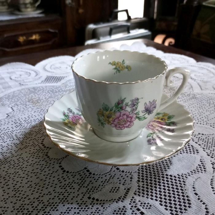 Cangkir Piring Lepek Jadul Antik Sango Fine China Motif Bunga Antik Vintage Lawas Tua