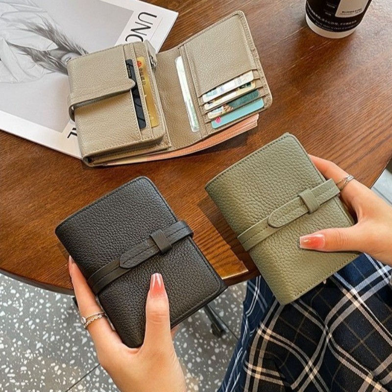 Top Layer Cowhide Purse Women's Short Folding Pull-out with Multi-function Large Capacity Money Clip