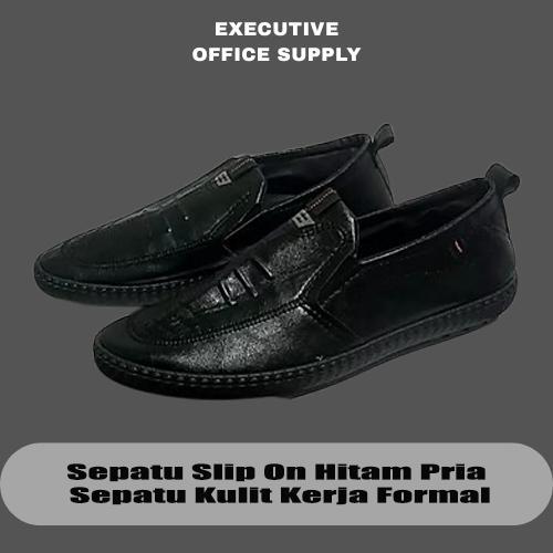 Aerostreet - Sepatu Kulit Pria Slip On Hitam Sepatu Formal Kerja Kantor & Sekolah Mc446