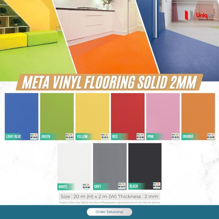 META Vinyl FLooring Solid 2mm Untuk Playground Indoor / Karpet Lantai Vinyl PVC Restoran Motif Polos