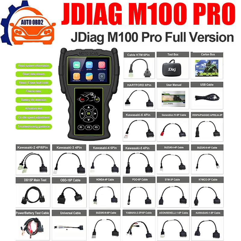JDiag M100 Pro Motorcycle Diagnostic Scanner OBD2 Fault Diagnostic Tool Motorbike Code Reader For 8M