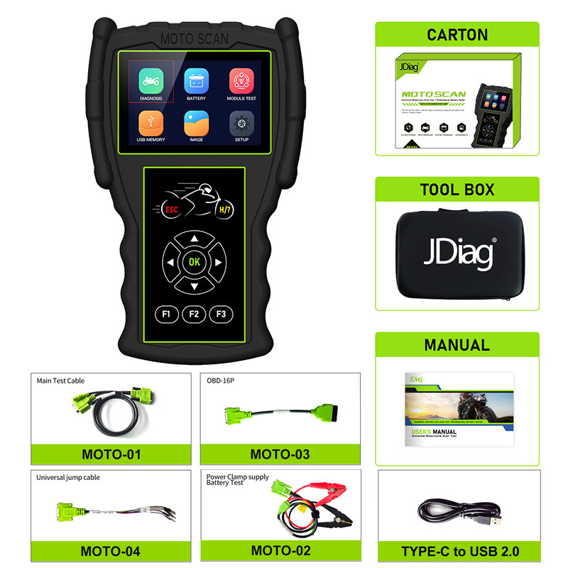 Motorcycle Diagnostic Scanner Tool JDiag M100 Moto Code Reader Fault OBD2 For Kawasaki Yamaha 8MW KT