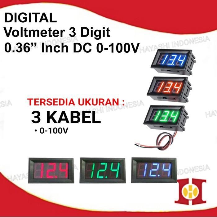 Promo DC Voltmeter 0.36" Inch 0 - 100 V Volt Mini Digital Voltmeter 3 Kabel