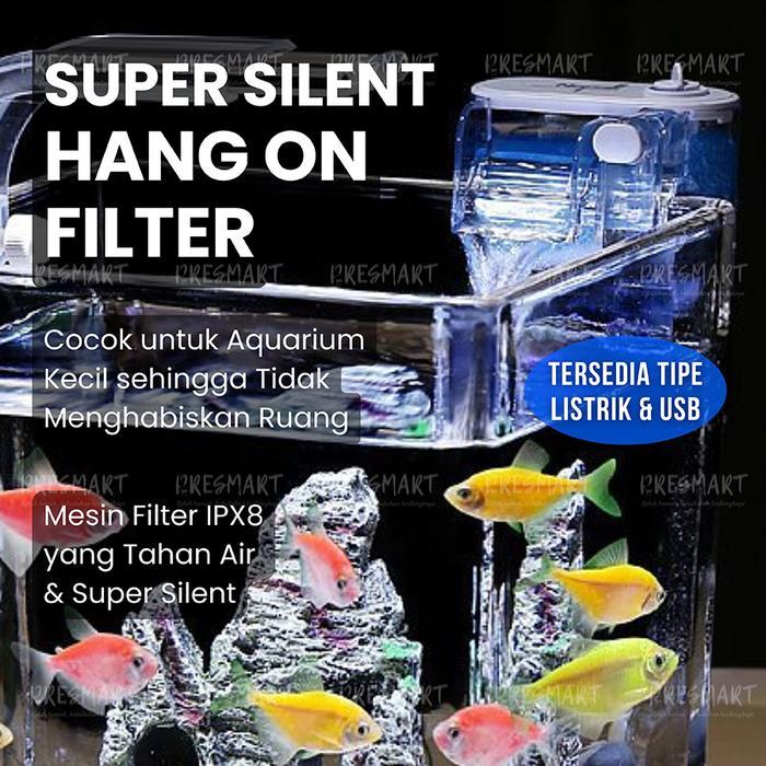 Filter Gantung Eksternal Akuarium Mini Silent Hangin Hang on Filter Listrik USB Aquarium Ikan