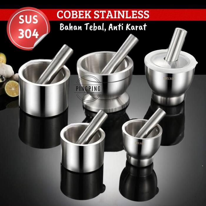 PINGPING - Cobek Stainless / ulekan Stainless / Tumbukan Bumbu Dapur Dengan Tutup Alat Steel