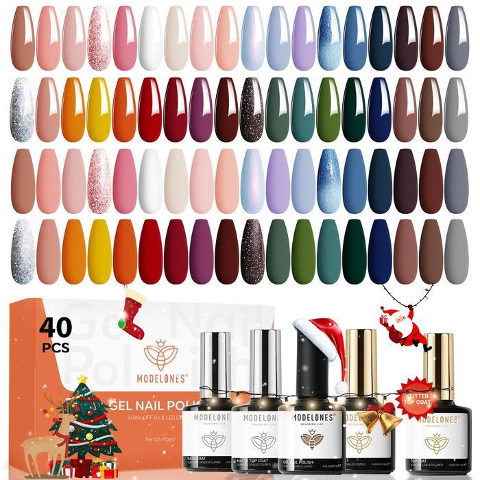 MODELONES 40 PCS GEL POLISH SET KUTEK GEL CAT KUKU PAKET NAIL ART POLANDIA 36 WARNA NUDE PINK BLUE