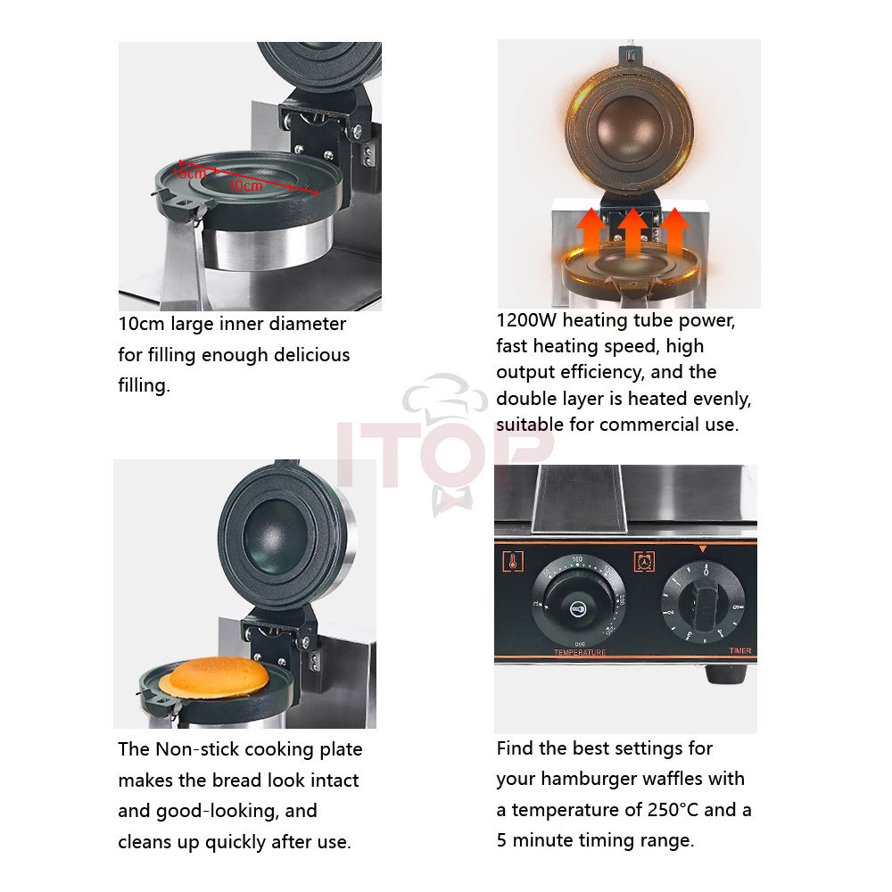 GZZT Ice Cream Burger Machine Ice Cream Bread Machine Burger With Filling Panini Press Waffle Baking