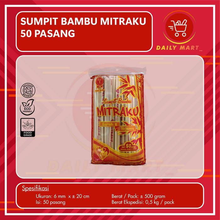 Sumpit Bambu Higienis Isi 50pasang / Sumpit Mitraku 6mm x 20cm / Sumpit Kayu Isi 50pasang
