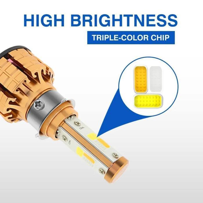 Lampu Utama Motor 3 Warna Lampu Depan H4 3 In1 Waterproof 3 Warna Putih Kuning Biru Universal Hemat