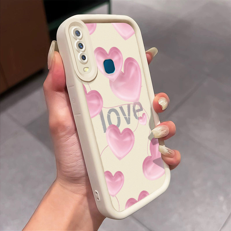 Casing Hp Untuk VIVO Y17 Y15 Y12 Y12i Y3 Y3s 2020 Case Pink heart Love Kasing silikon Cesing Differ 