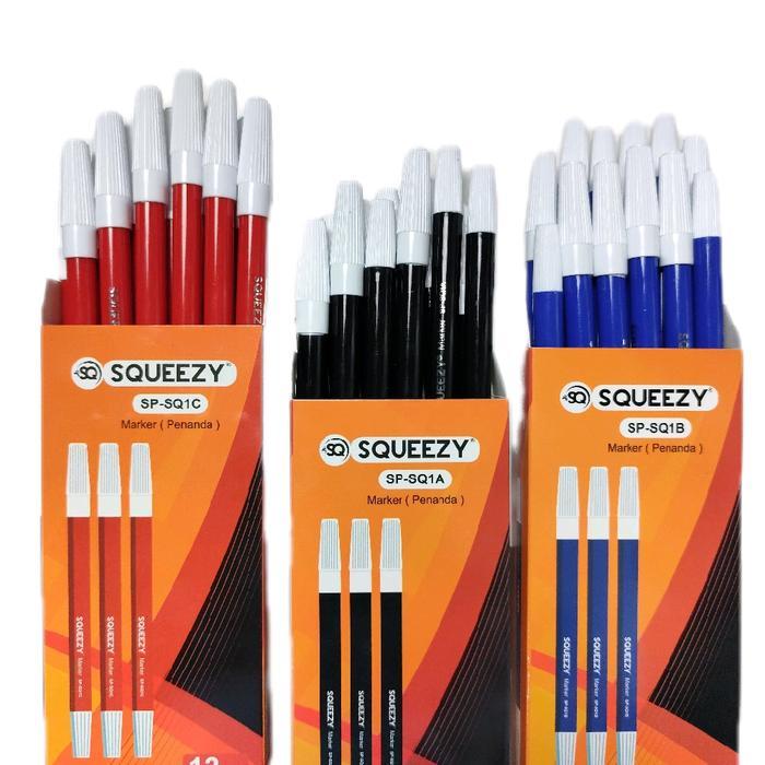 isi 12 Spidol Marker Kecil SQUEEZY/Spidol Tinta Hitam Merah Biru/Spidol Penanda/Sepidol Stationery