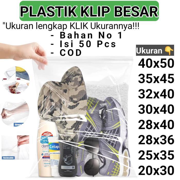 Plastik Klip Ziplock Isi 50 Pcs Ukuran Besar & Tebal - Packing Bening Baju Daster Penyimpanan