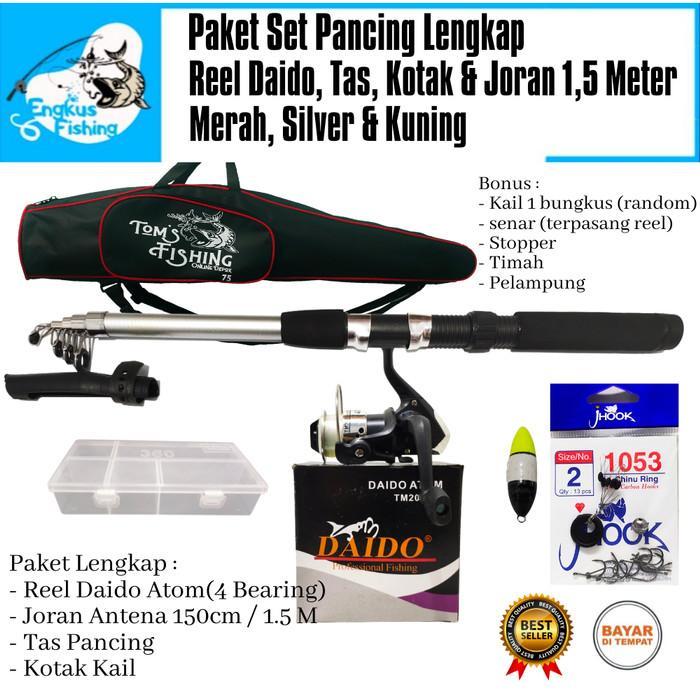 Paket Set Lengkap Pancing Reel Daido, Joran 1,5M & Tas (Banyak Bonus)