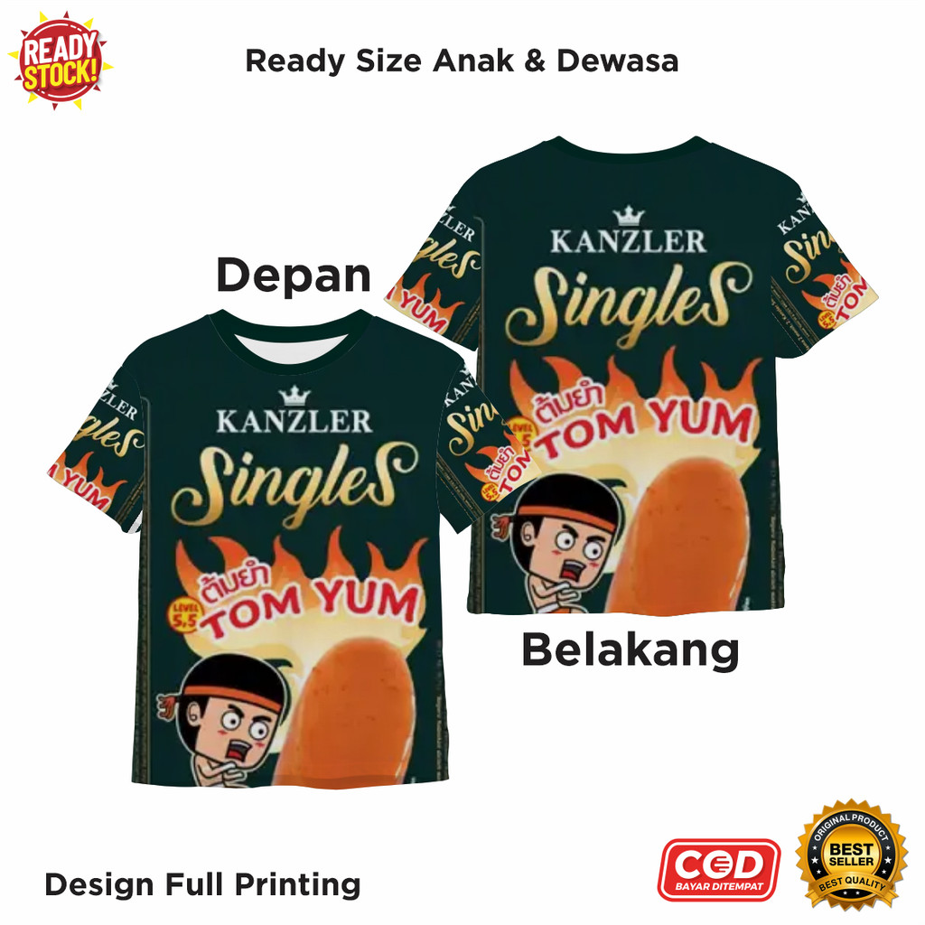 Kaos Sosis Ayam Sapi Kanzler Singles Tomyum Kenzler Full Printing Keren | Baju 3D Makanan Anak dan D