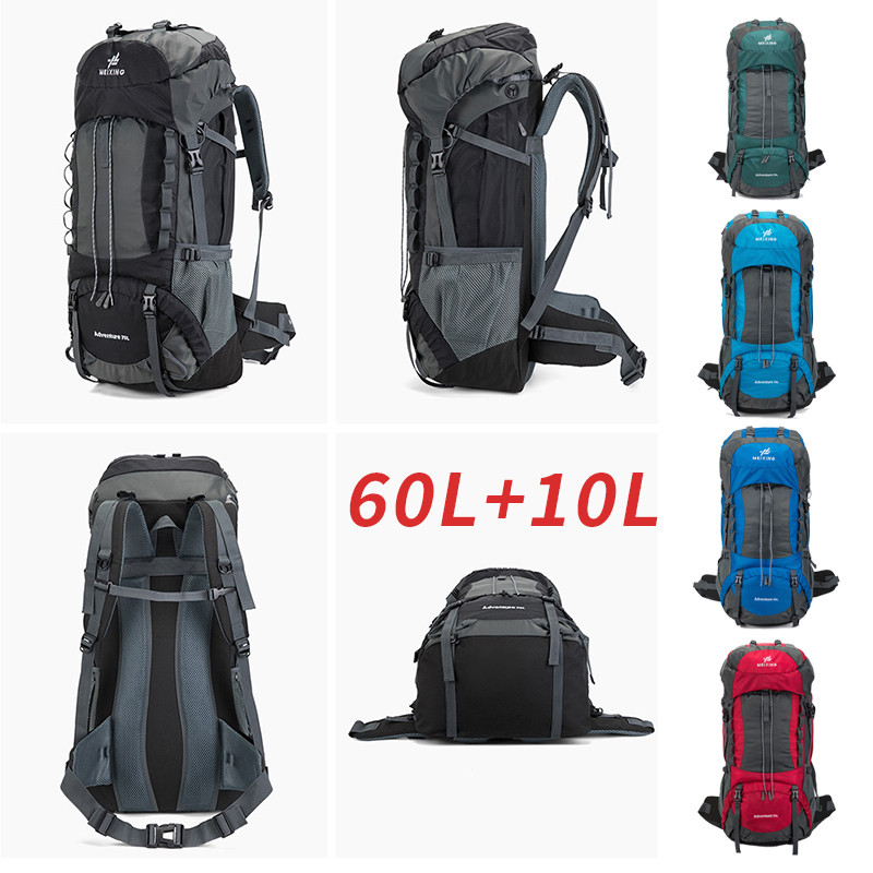 60L+10L Camping Backpack Large Capacity 70L Outdoor Hiking Mountaineering Climbing Travel Rucksack