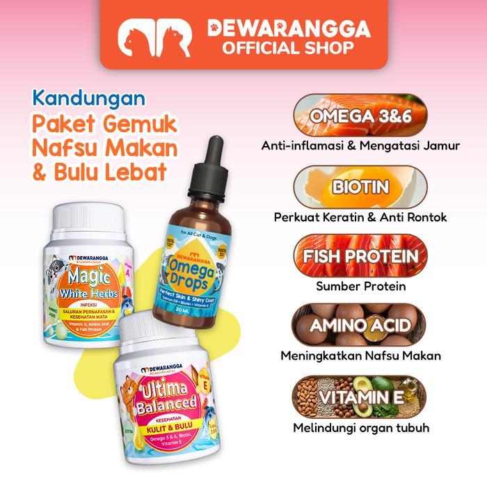 Dewarangga Paket Gemuk Nafsu Makan dan Bulu Lebat - Vitamin Kucing Gemuk dan Bulu Lebat