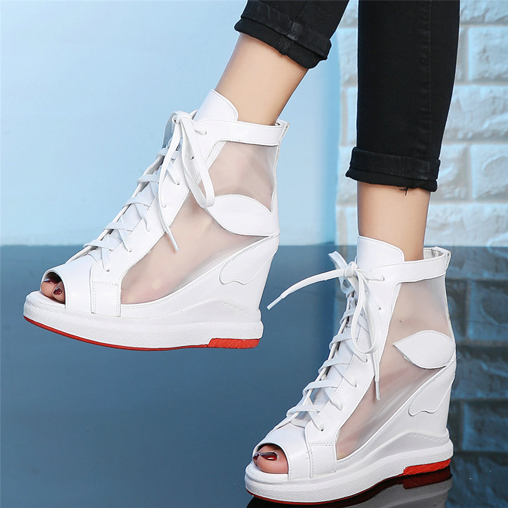 Customized Chunky Sneakers Women Plus Size 46 Genuine Leather Wedges High Heel Gladiators Sandals