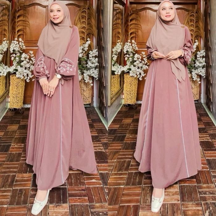 Gamis Abaya Vanila Set Hijab Terbaru By OHC Abaya bordir Mewah dengan Desain Elegan dan Detail