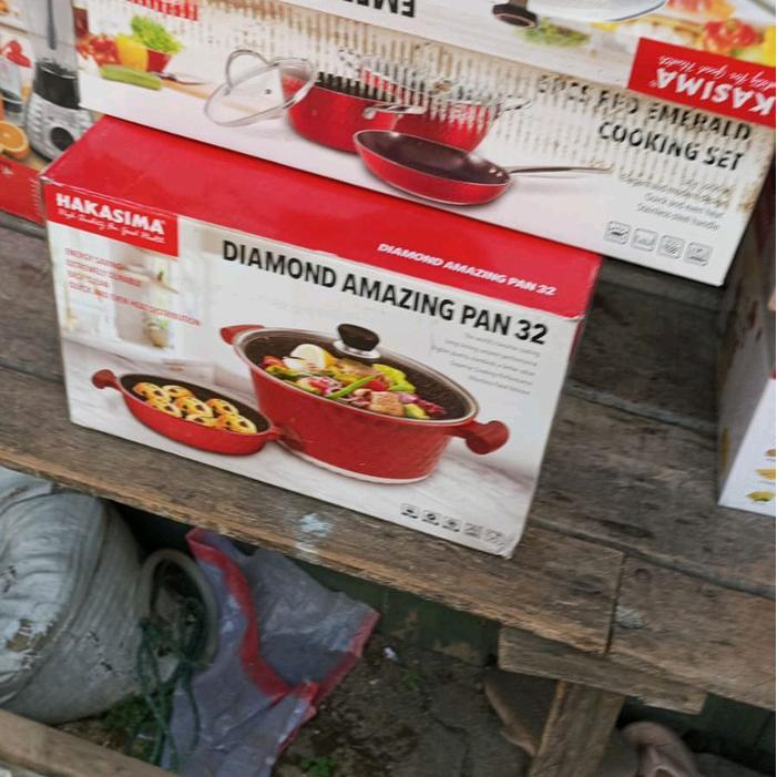 Hakasima Diamond Amazing Pan 32cm - Alat Masak Serbaguna Anti Lengket dengan Tutup Kaca Tempered