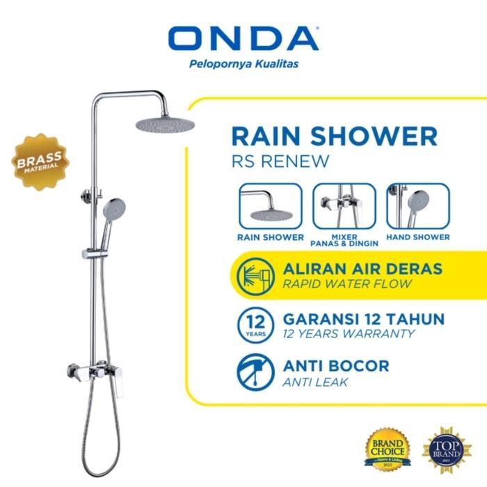 ONDA Rain Shower Kamar Mandi Full Set Tiang Kran Mixer Panas Dingin RENEW