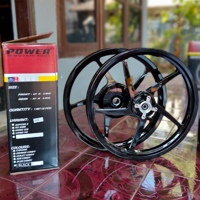 MOTOKEI  Velg Veleg Vlg Racing Palang 5 Merk Power Motokei Model CNC Ring 17 x 140/160 Hitam Chrome 