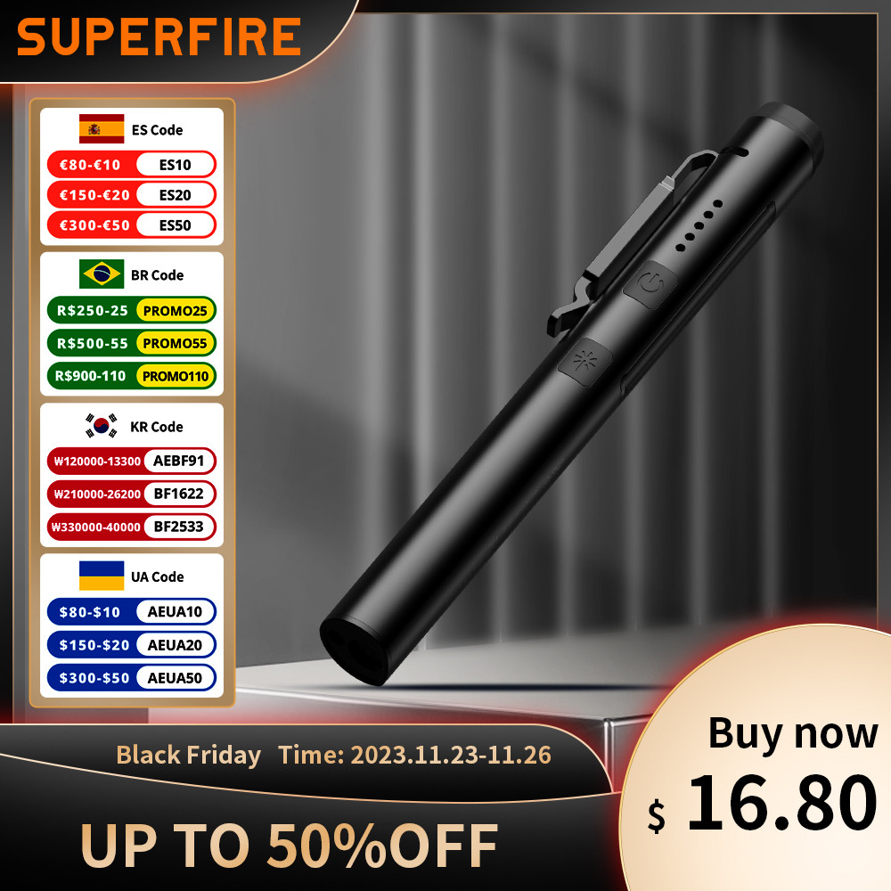 SUPERFIRE J01 Mini Flashlight (UV/LED/COB/Red)  portable rechargeable led lamp Pen Torch For Camping