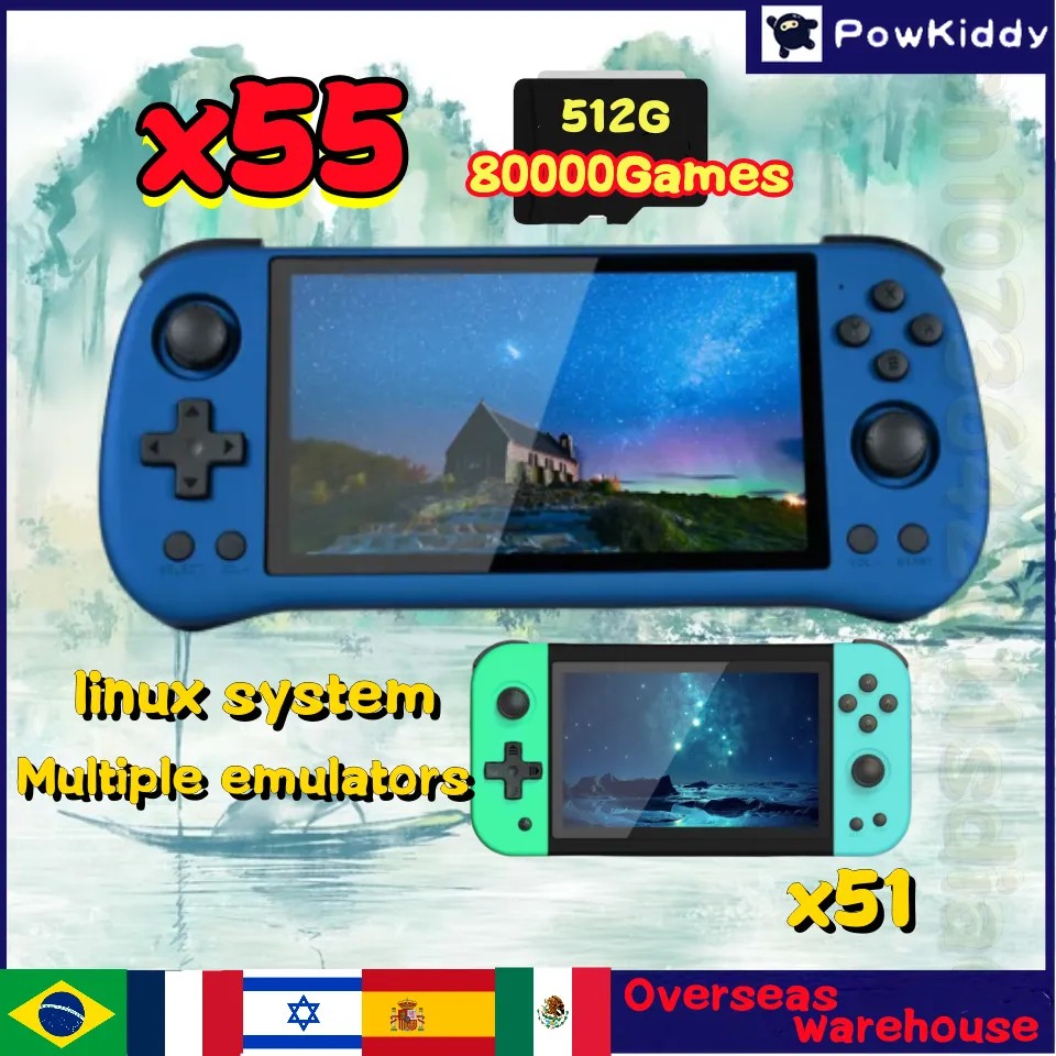 POWKIDDY X55 X51 Retro Handheld Game Console Original Linux systems Supports HD Output Multiplayer B