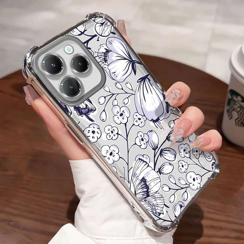 Casing Hp Untuk Infinix Hot 40 Hot 40 Pro Case Lukisan tinta bunga persik Kasing Shock-Proof Cesing 