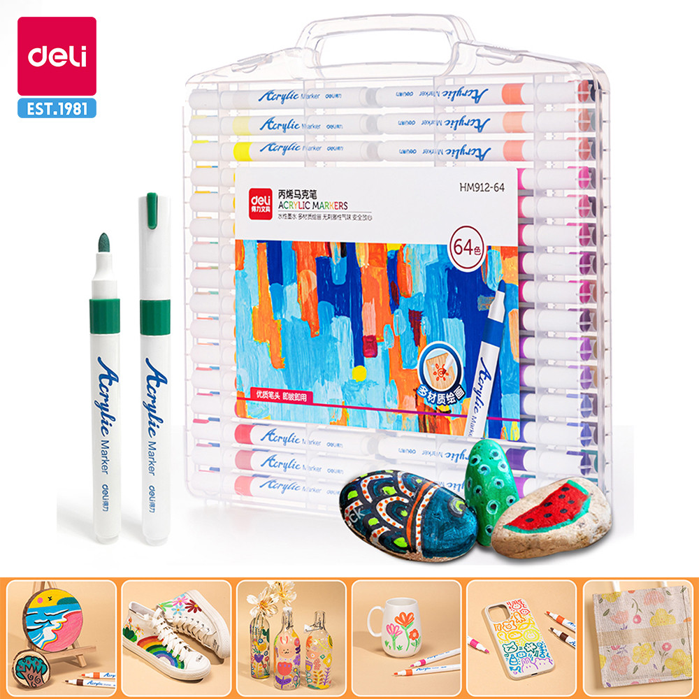 Deli 64 Colors Acrylic Paint Marker Pen Acrylic Marker Set Plumones Rotuladores Poster Pen Back to