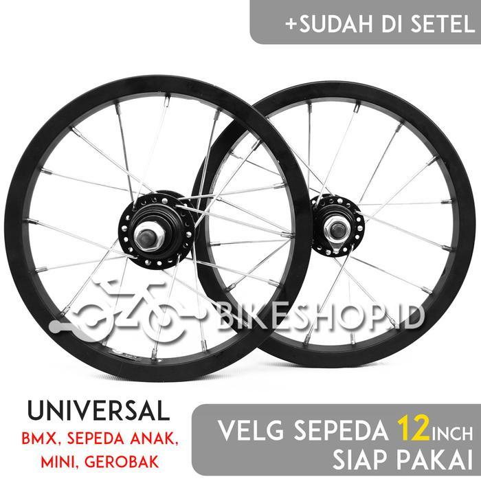 Meroca Bike - Wheelset Velg Hitam Uk.12 Alloy Depan Belakang Rims Roda Sepeda Velg