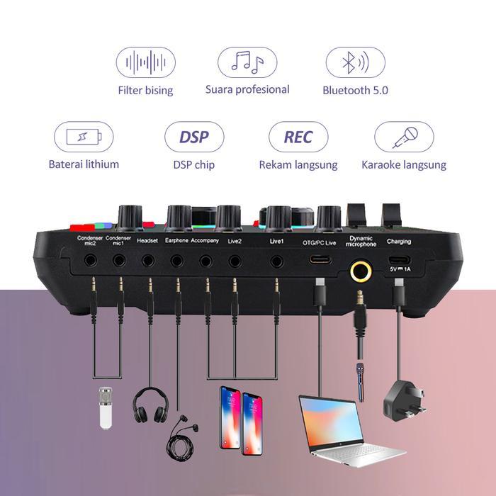 Bonkyo F999 + M999 + lampu isi Peralatan audio set lengkap mikrofon kartu suara TIKTOK bernyanyi