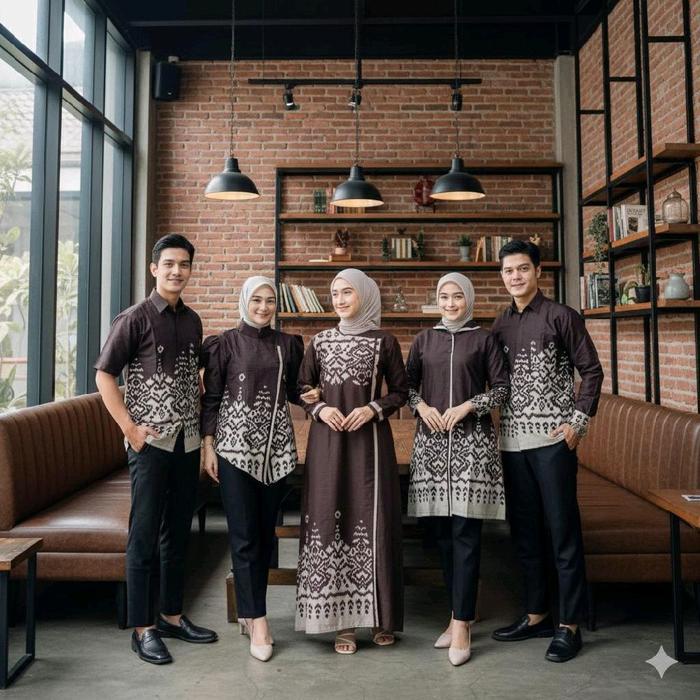 Couple Batik Keluarga Modern Terbaru Lengan Panjang Kain Katun Baju Pria Wanita Muslim Model
