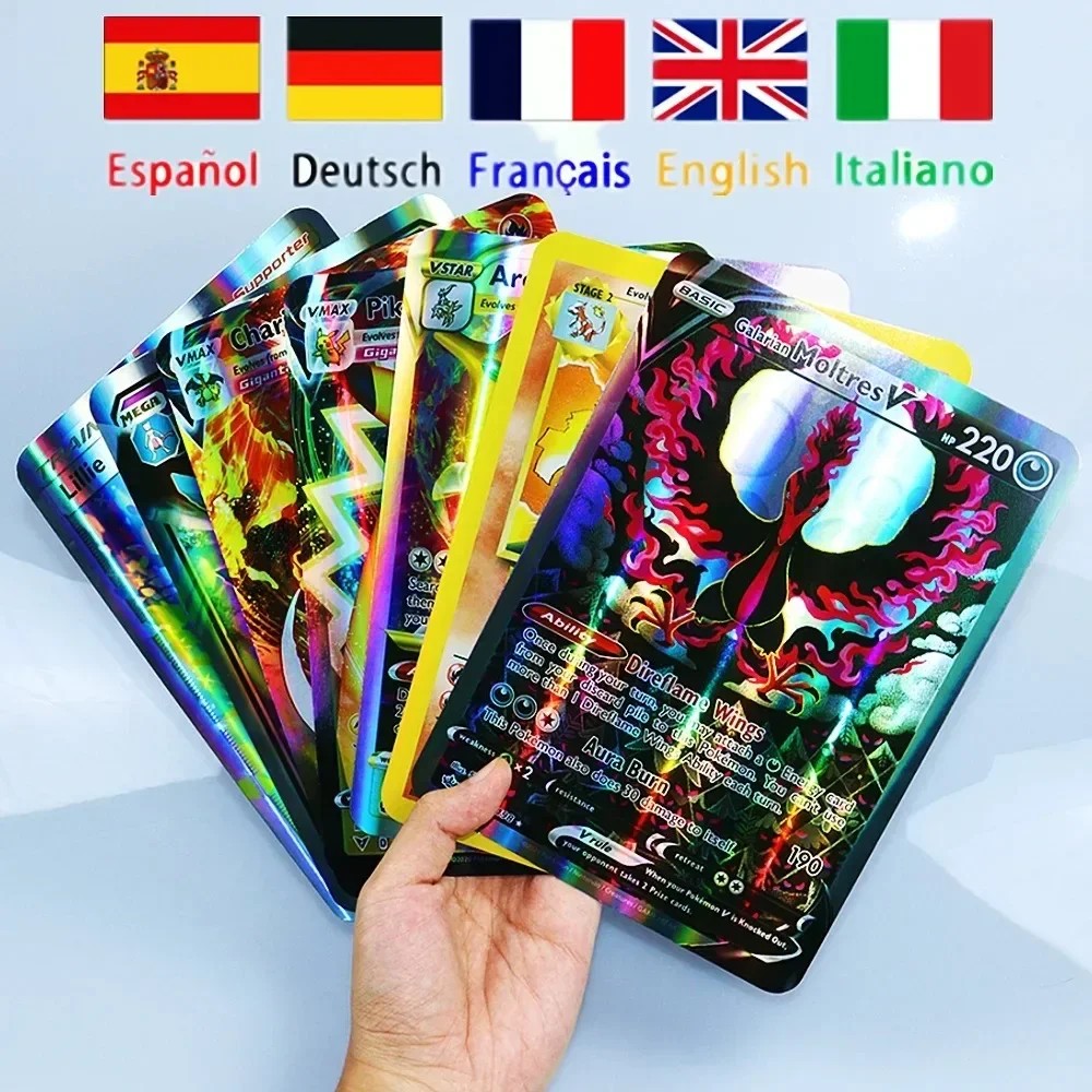 Pokemon 21*15cm Big Rainbow Cards Vstar Pack Oversized Jumbo Letters Spanish German French Vmax GX