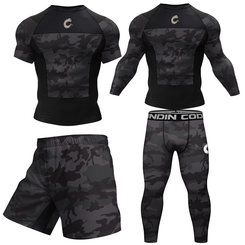 Black No Gi Bjj Jiu Jitsu T-Shirt +Mma S Sets Boxing Rashguard For Men Jiu Jitsu Compression Workout