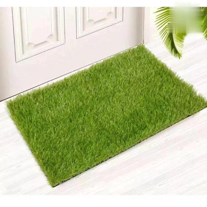 Karpet Rumput Karpet Luar Ruangan Hijau Keset Pintu Rumput Palsu Karpet Buatan 100cmX50cm rumput