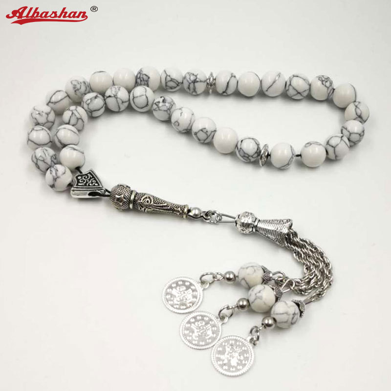 Popular Tasbih 33 White Fayrouz stone Turquois tasbeeh Islamic prayer beads Muslim rosary