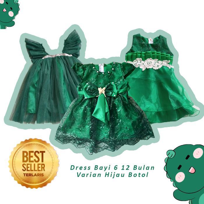 Dress Hijau Botol Anak Perempuan 1 Tahun Import Gratis Pita Gaun Natal