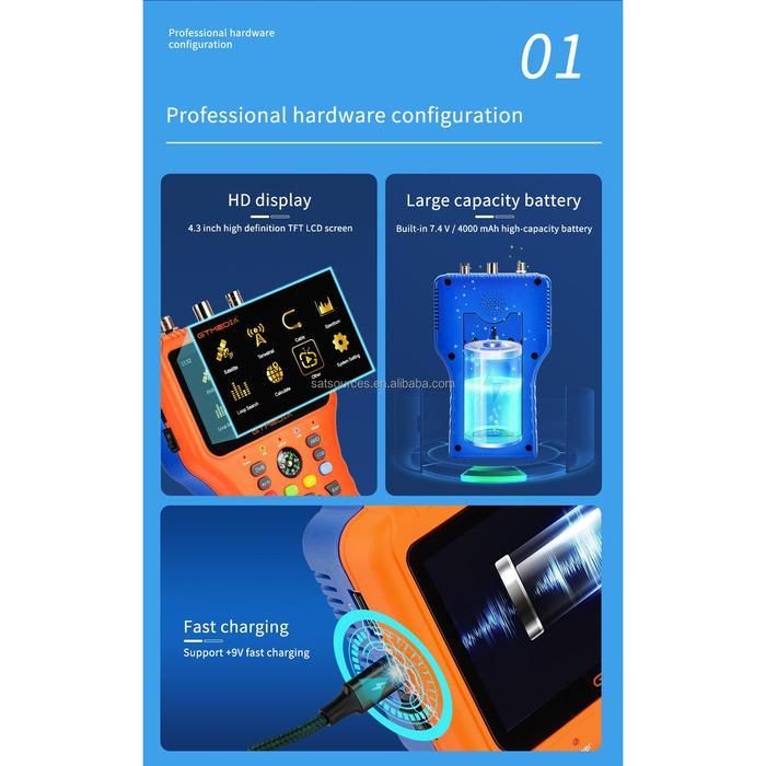 NEW GTMEDIA V8 FINDER PRO H.265 COMBO METER BACKPACK OPTION DVB-S2XS2T2C SPECTRUM ANALYZER 4.3 INCH